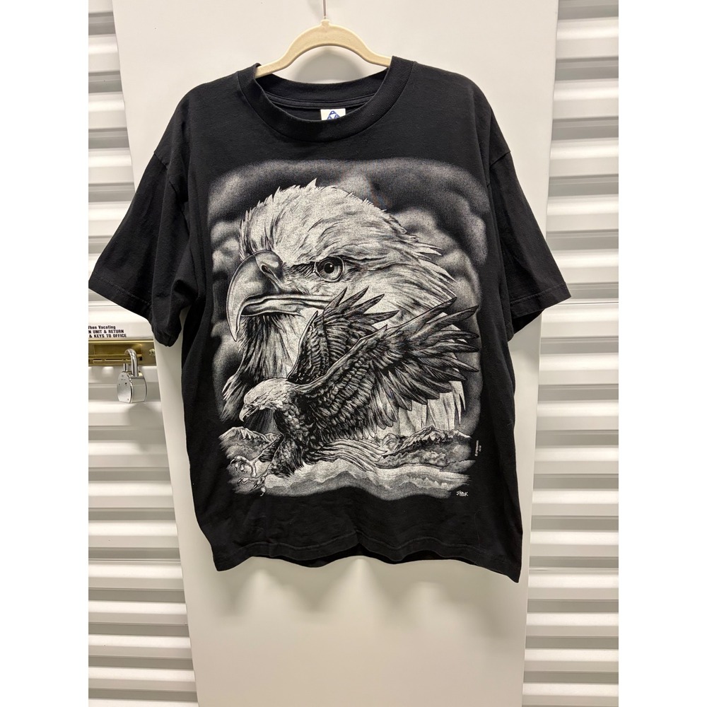 1996 Vintage Alstyle AAA Eagle Graphic T-Shirt Mens L Black J. Peck Good